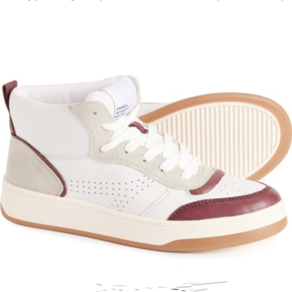 NEW Steve Madden LEATHER High Top Women's Sneakers Shoes White Burgundy size 8